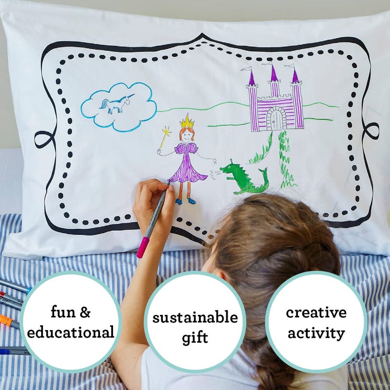 eatsleepdoodle Coloring Pillowcase for Kids â€“ Reusable DIY Pillow Cover with Washable Markers, Educational Arts & Crafts Activity for Boys & Girls, Fun Gift for Creative Play, Machine Washable - eatsleepdoodle - Image 3